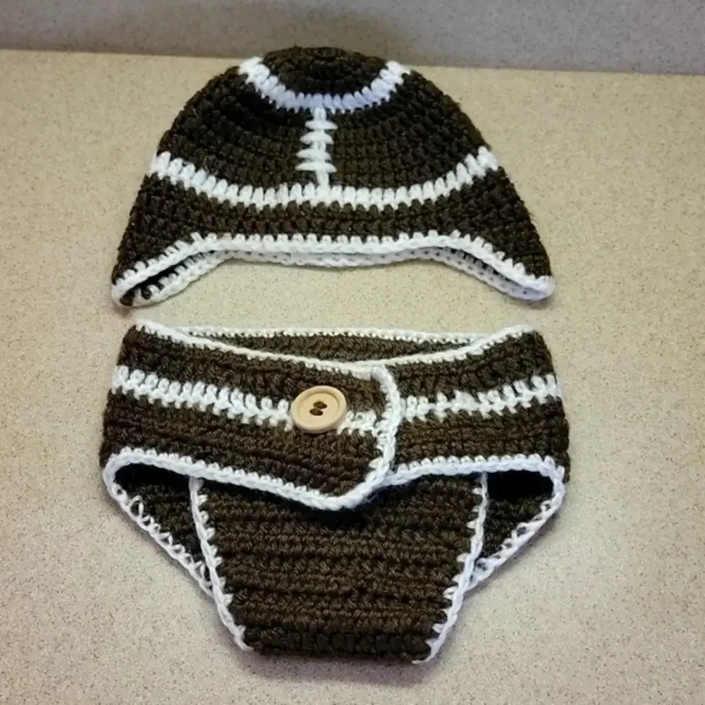 INFANTS FOOTBALL DIAPER COVER & HAT‎ - BY SO ADORABLE (0-6 mos.)